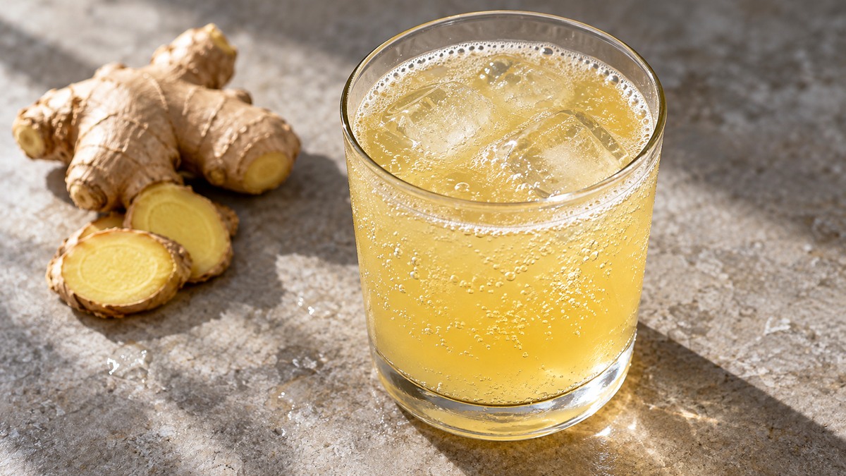 Ananas-Ingwer-Schorle: Fertiges Getränk aus einer alternativen Perspektive.