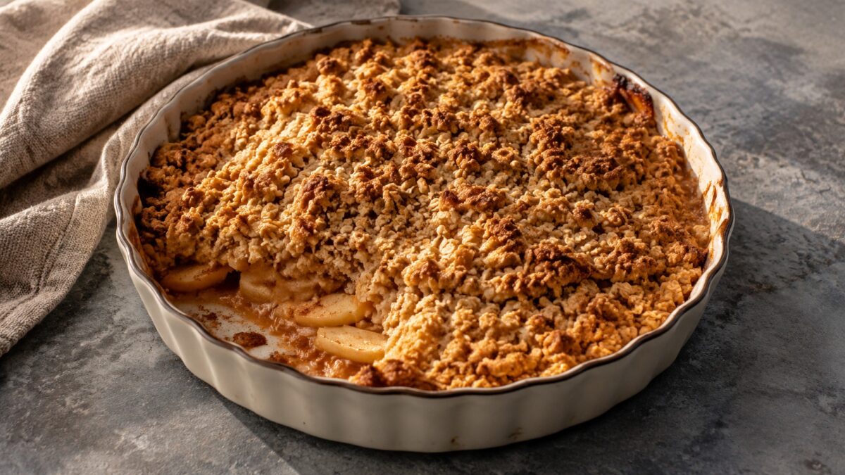Fertiges Gericht aus einer alternativen Perspektive. Rezept: Apfel-Crumble mit Haferstreuseln