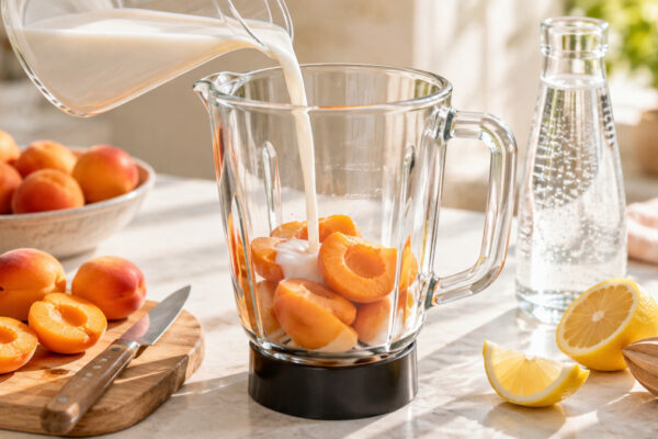 Aprikosen-Mandel-Smoothie: Verwendete Zutaten und nachvollziehbare Vorbereitung.