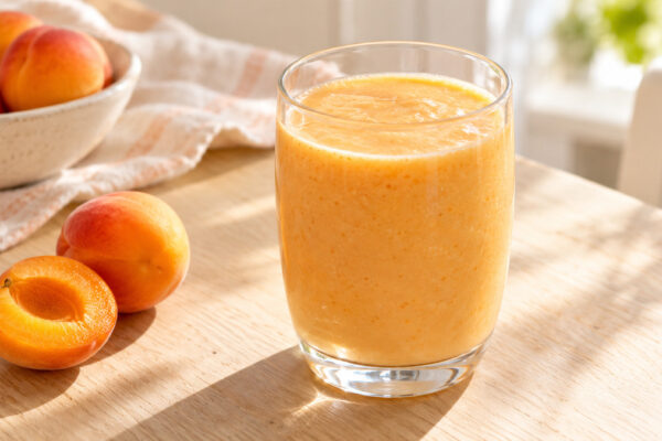 Aprikosen-Mandel-Smoothie: Fertiges Getränk aus einer alternativen Perspektive.
