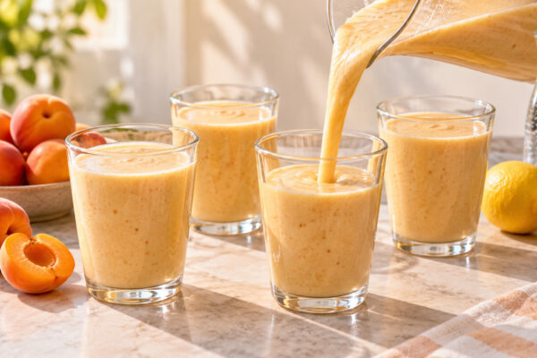 Aprikosen-Mandel-Smoothie: Alternative Anrichtung oder aktive Servierszene.