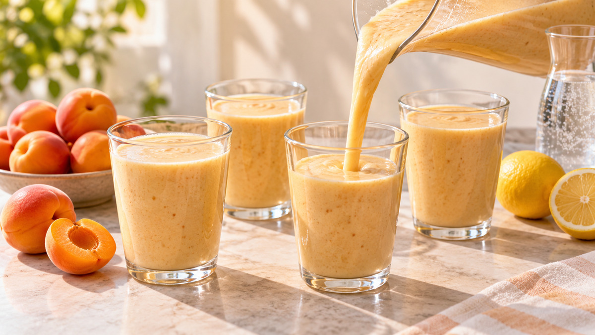 Aprikosen-Mandel-Smoothie: Alternative Anrichtung oder aktive Servierszene.