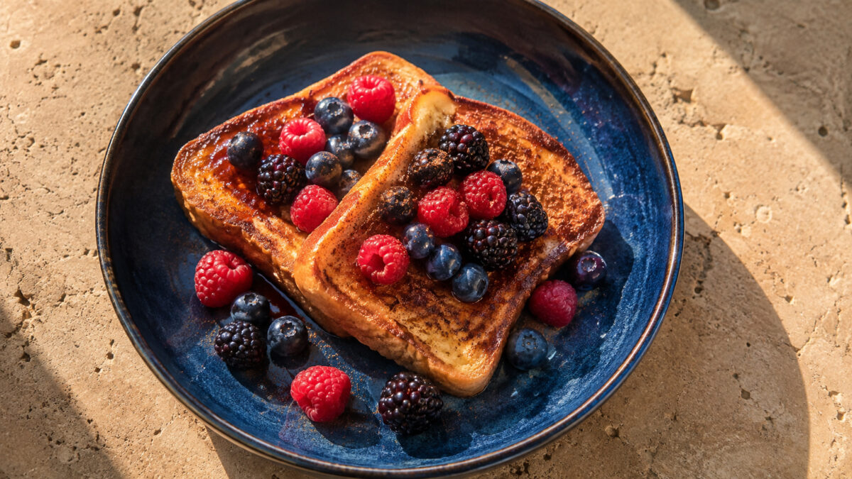 Fertiges Gericht aus einer alternativen Perspektive. Rezept: Arme Ritter mit Zimt und Beeren