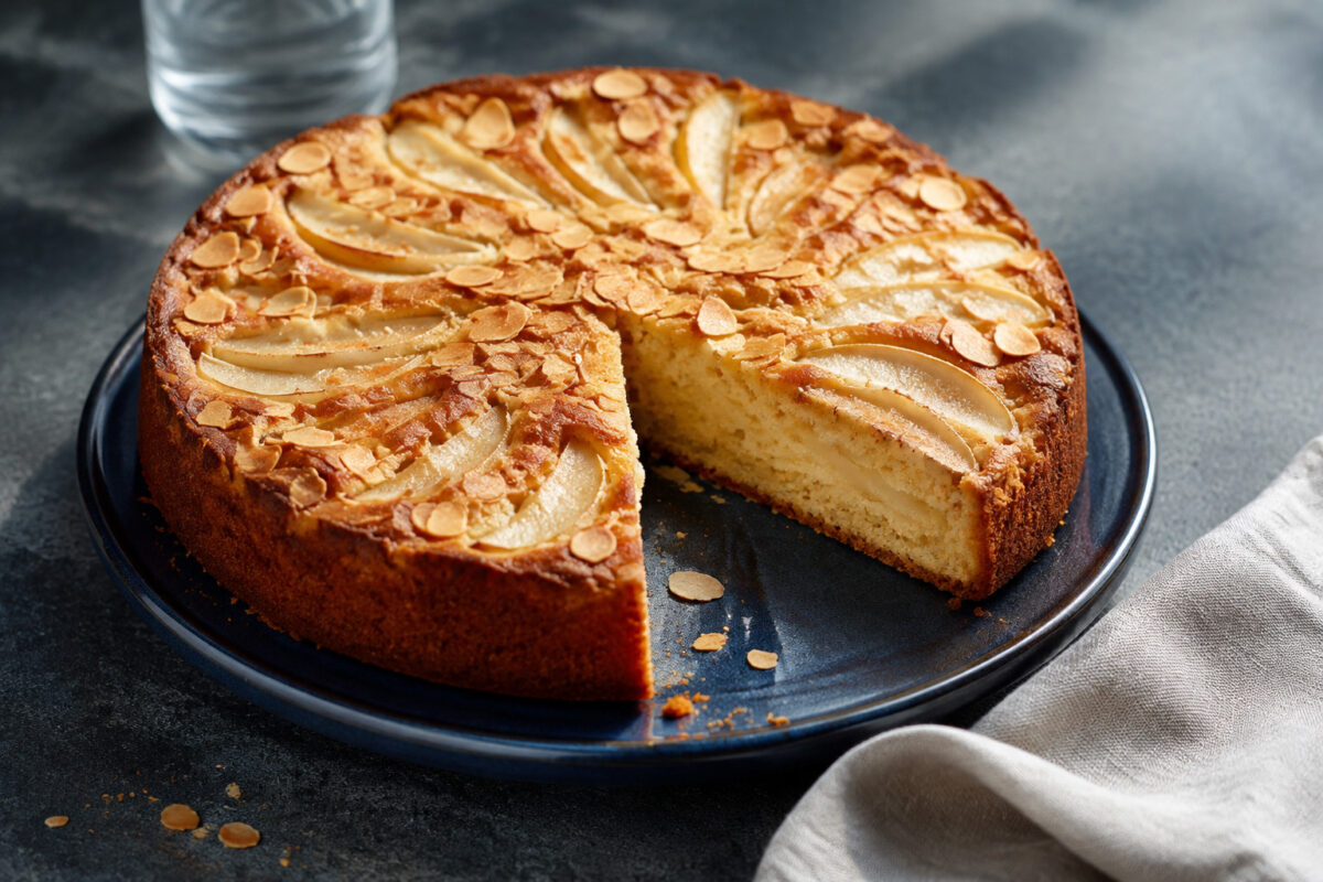 Fertiges Gericht aus alternativer Perspektive. Rezept: Birnen-Mandel-Kuchen mit Zimt
