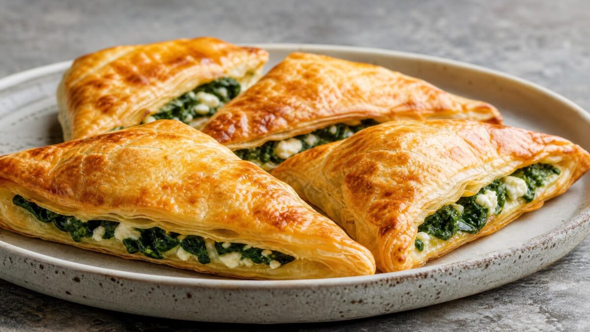 Fertiges Gericht aus einer alternativen Perspektive. Rezept: Blätterteigtaschen mit Spinat und laktosefreiem Feta