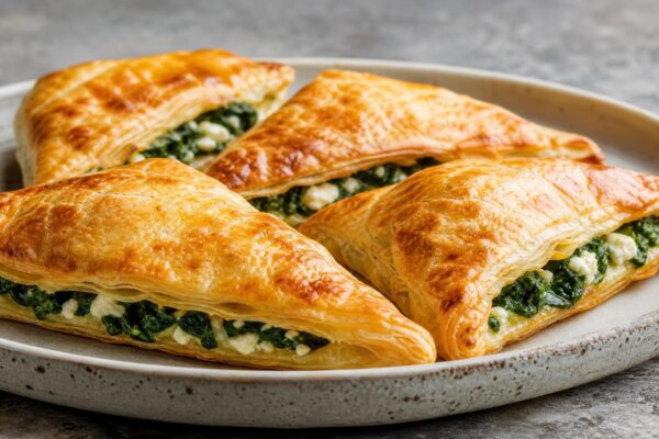 Fertiges Gericht aus einer alternativen Perspektive. Rezept: Blätterteigtaschen mit Spinat und laktosefreiem Feta