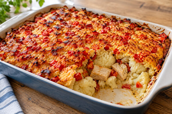 Blumenkohl-Hähnchen-Auflauf mit Paprikakruste