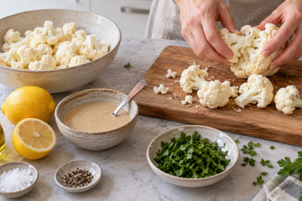 Blumenkohl-Happen mit Zitronen-Tahini-Dip