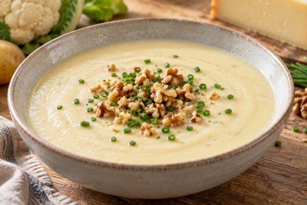 Blumenkohl-Käse-Suppe mit Walnuss-Topping