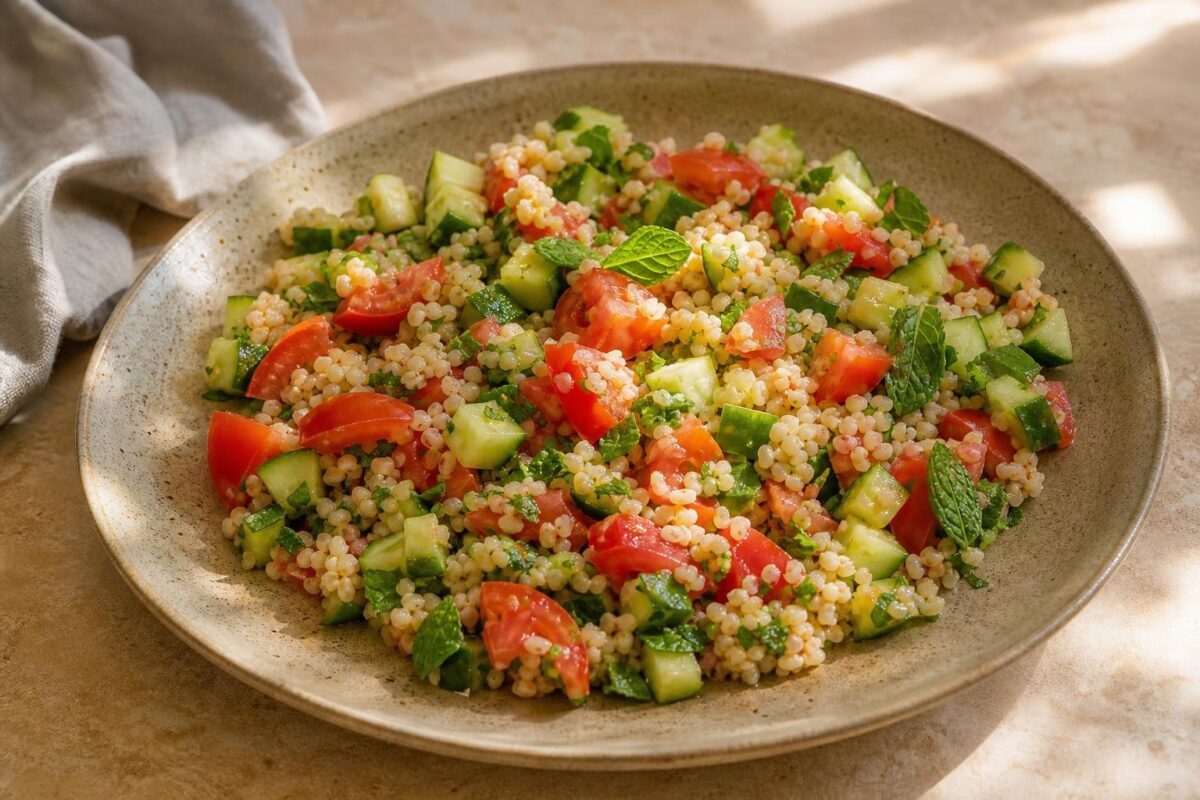 Fertiges Gericht aus einer alternativen Perspektive. Rezept: Bulgursalat mit Tomaten, Gurke und Minze