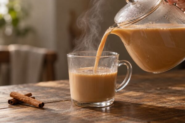 Chai mit Haferdrink: Alternative Anrichtung oder aktive Servierszene.