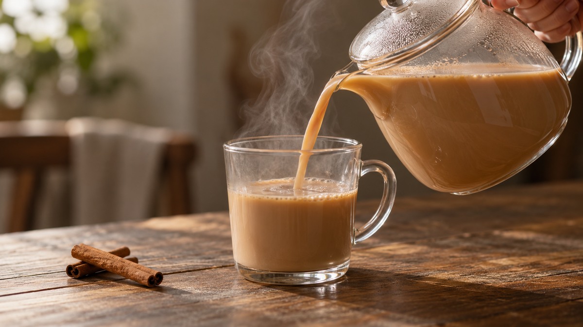 Chai mit Haferdrink: Alternative Anrichtung oder aktive Servierszene.
