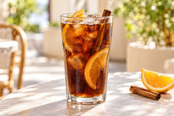 Cold Brew mit Zimt und Orange: Fertiges Getränk als zentrales Hauptmotiv.