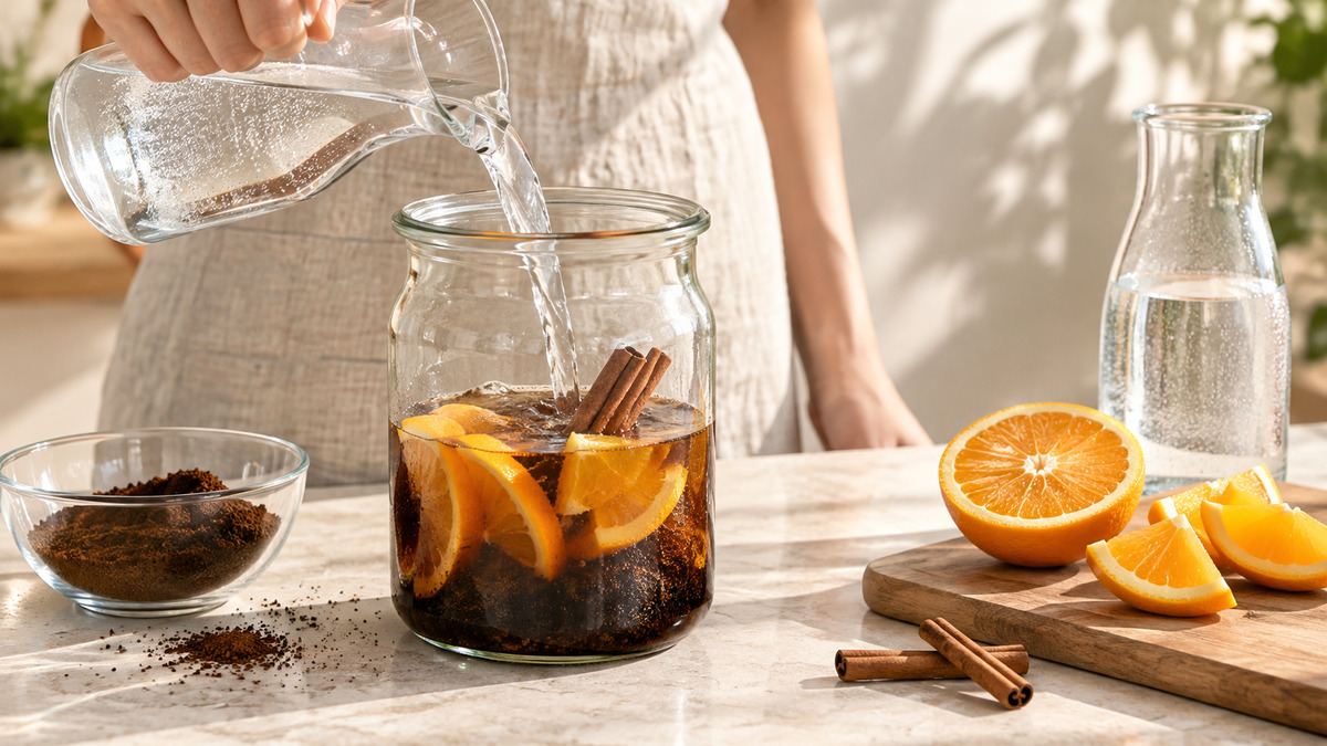 Cold Brew mit Zimt und Orange: Verwendete Zutaten und nachvollziehbare Vorbereitung.