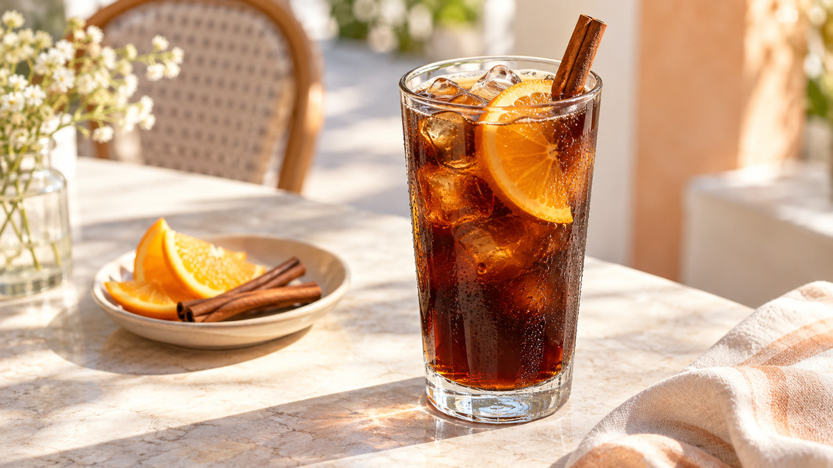 Cold Brew mit Zimt und Orange: Fertiges Getränk aus einer alternativen Perspektive.