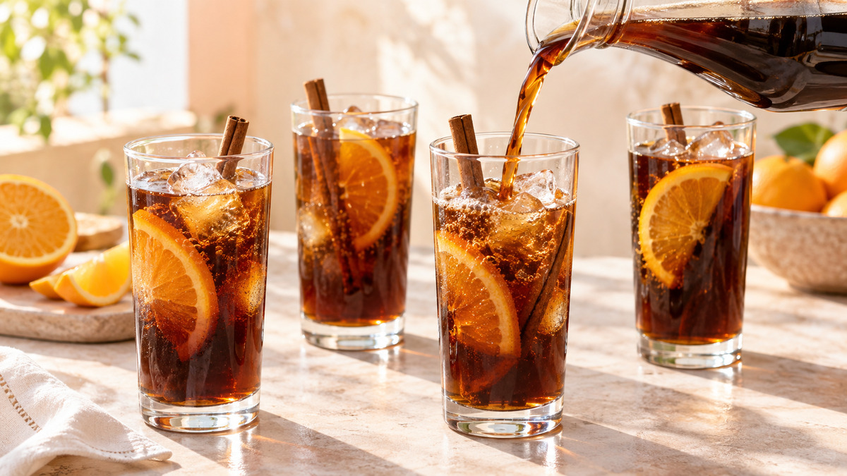 Cold Brew mit Zimt und Orange: Alternative Anrichtung oder aktive Servierszene.