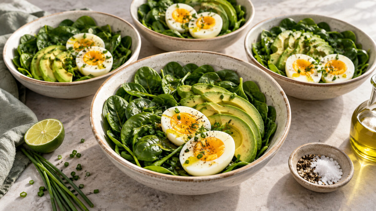 Ei-Avocado-Frühstücksbowl mit Blattspinat
