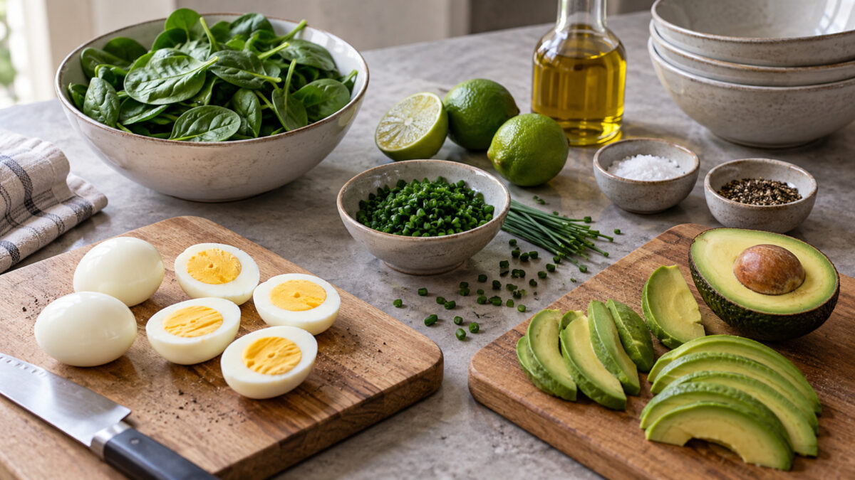 Ei-Avocado-Frühstücksbowl mit Blattspinat