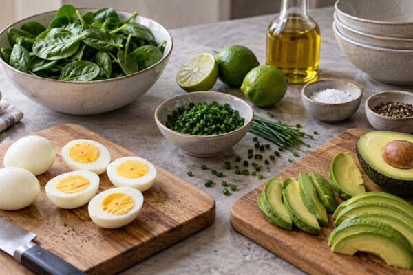 Ei-Avocado-Frühstücksbowl mit Blattspinat