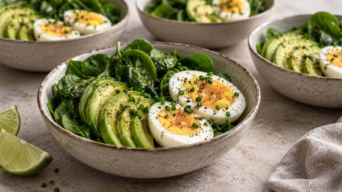 Ei-Avocado-Frühstücksbowl mit Blattspinat