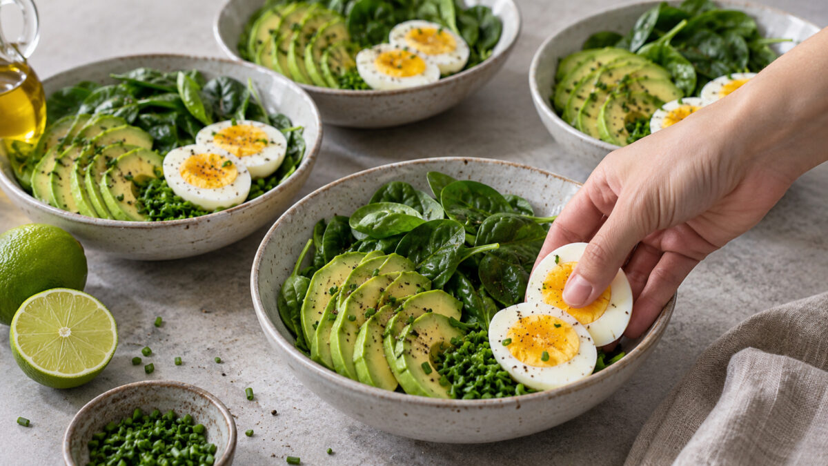 Ei-Avocado-Frühstücksbowl mit Blattspinat