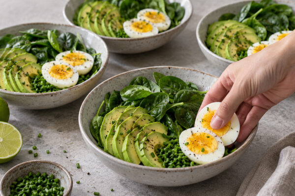 Ei-Avocado-Frühstücksbowl mit Blattspinat