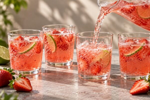 Erdbeer-Limetten-Fizz: Alternative Anrichtung oder aktive Servierszene.