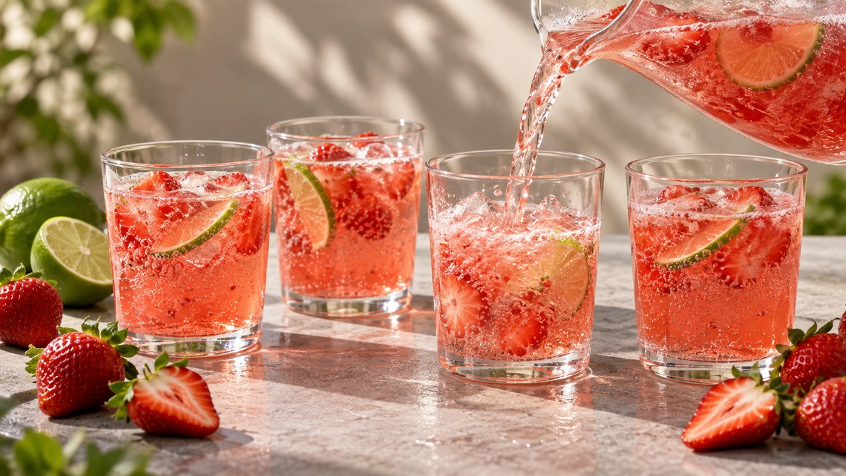 Erdbeer-Limetten-Fizz: Alternative Anrichtung oder aktive Servierszene.