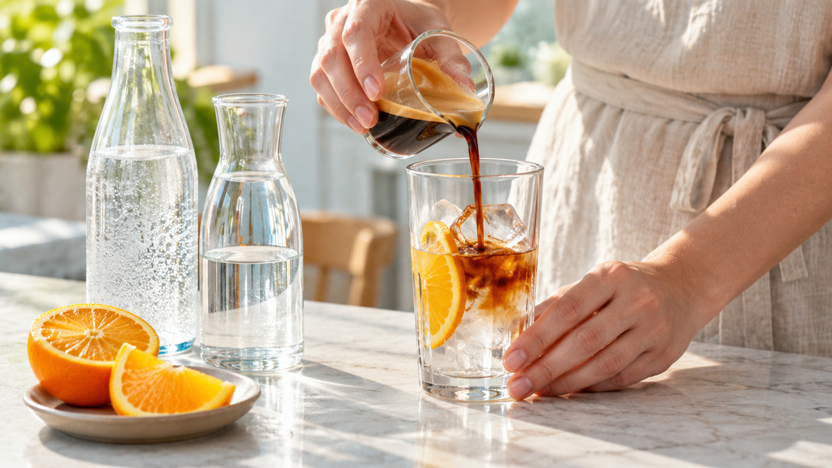 Espresso-Tonic mit Orange: Verwendete Zutaten und nachvollziehbare Vorbereitung.