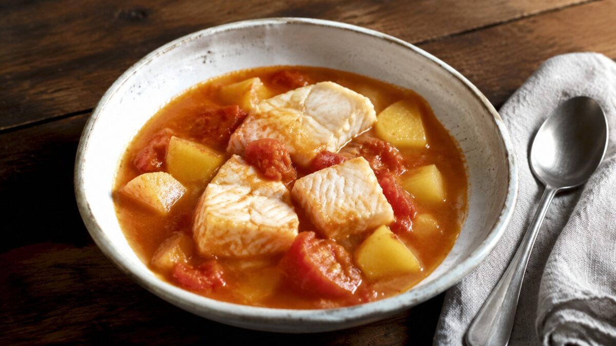 Fertiges Gericht aus alternativer Perspektive. Rezept: Fisch-Tomaten-Eintopf mit Kartoffeln