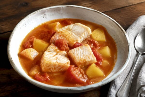 Fertiges Gericht aus alternativer Perspektive. Rezept: Fisch-Tomaten-Eintopf mit Kartoffeln
