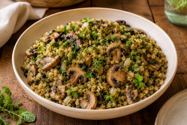 Freekeh-Pilaw mit Pilzen und Kräutern