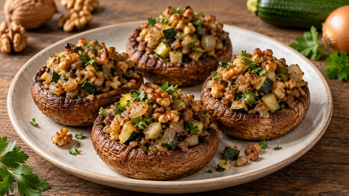 Gefüllte Champignons mit Walnuss-Kräuter-Füllung