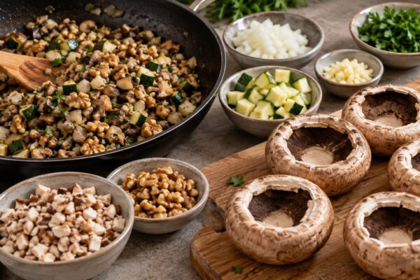Gefüllte Champignons mit Walnuss-Kräuter-Füllung