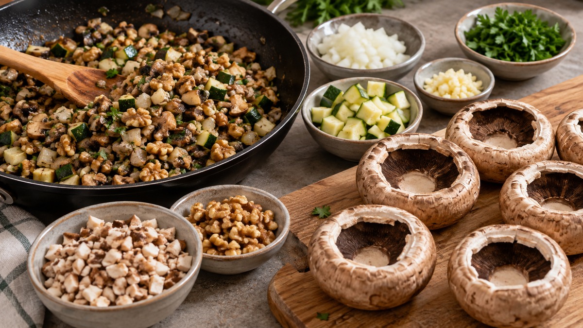 Gefüllte Champignons mit Walnuss-Kräuter-Füllung
