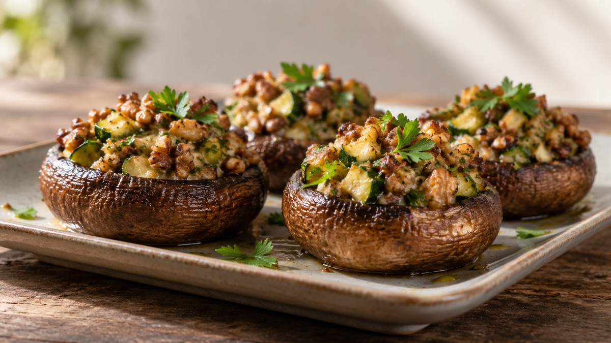 Gefüllte Champignons mit Walnuss-Kräuter-Füllung