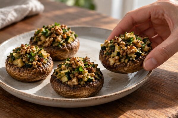 Gefüllte Champignons mit Walnuss-Kräuter-Füllung
