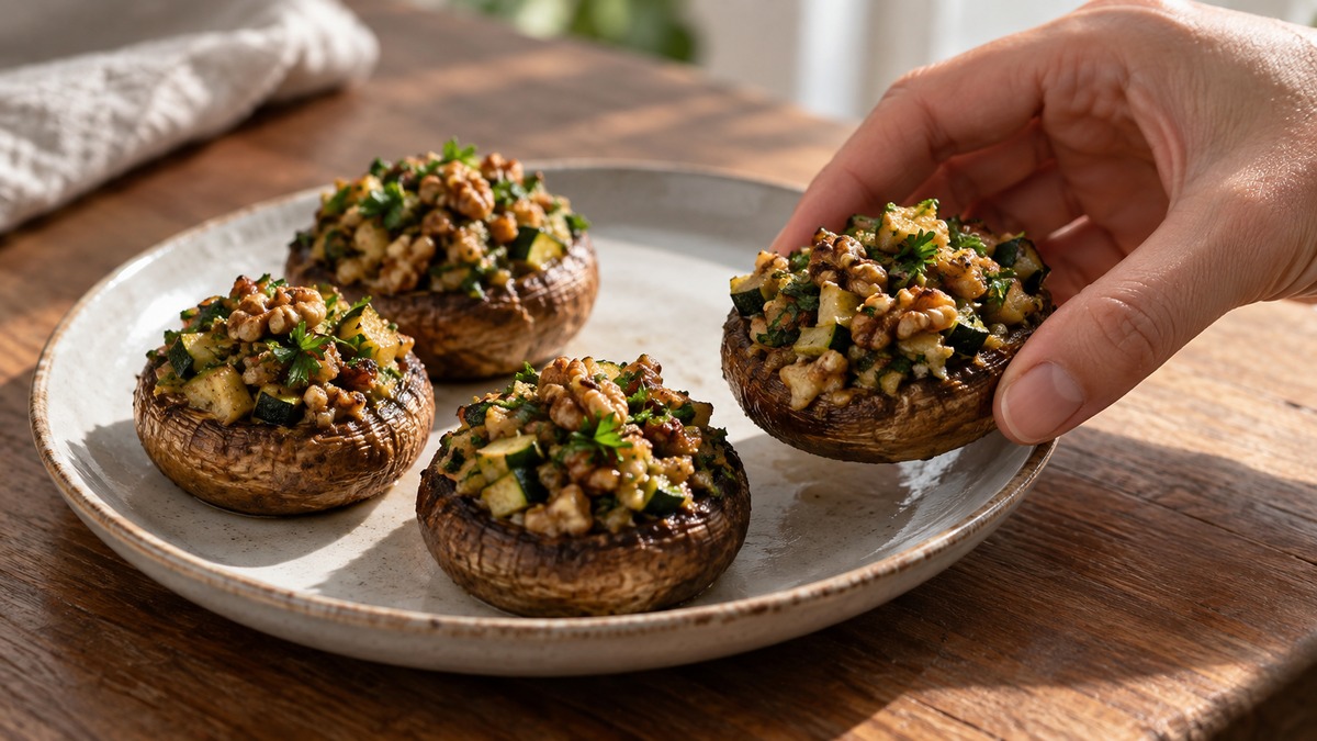Gefüllte Champignons mit Walnuss-Kräuter-Füllung