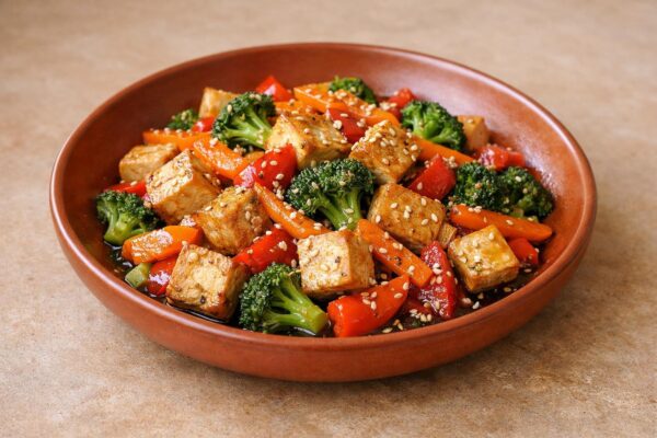 Gemüsepfanne mit Tofu und Sesam