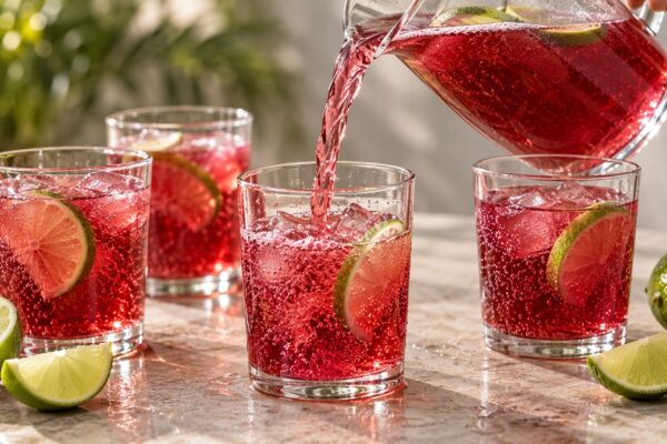 Granatapfel-Limetten-Spritz: Alternative Anrichtung oder aktive Servierszene.