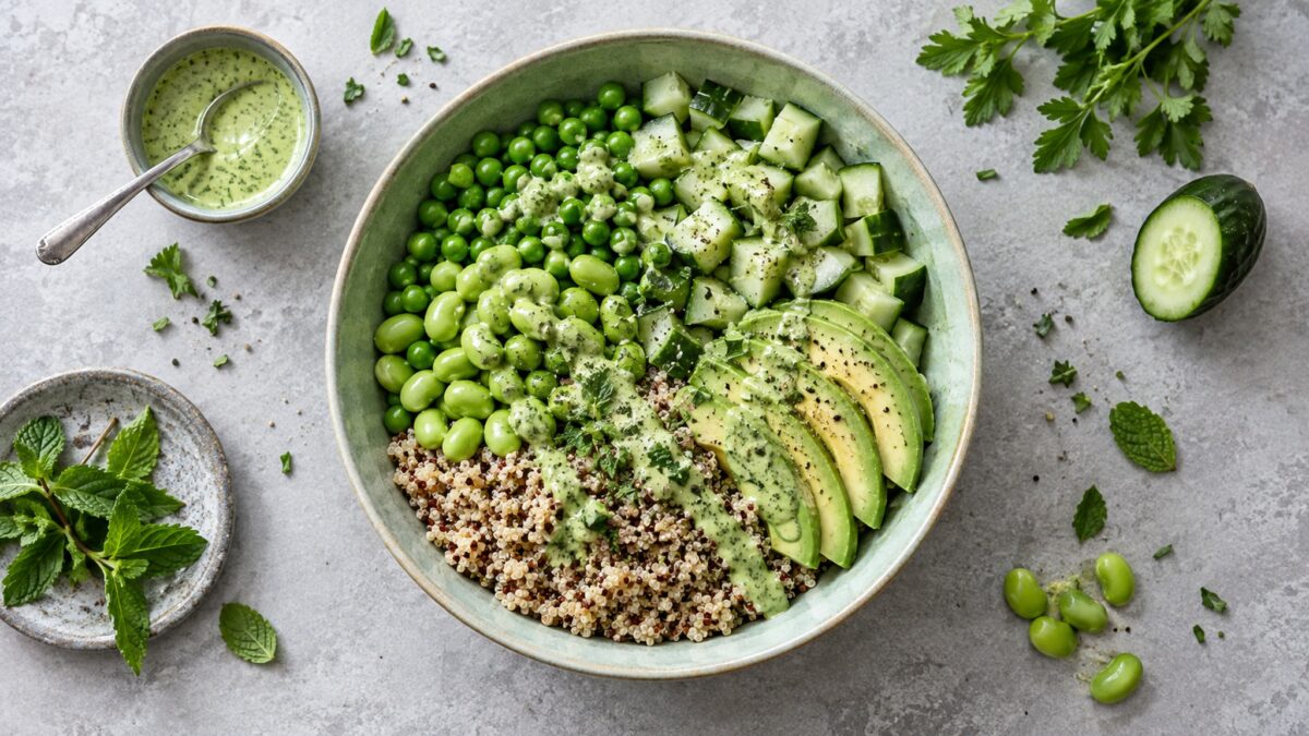 Green-Goddess-Bowl mit Quinoa und Edamame