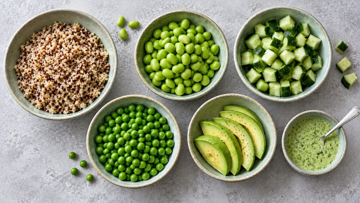Green-Goddess-Bowl mit Quinoa und Edamame