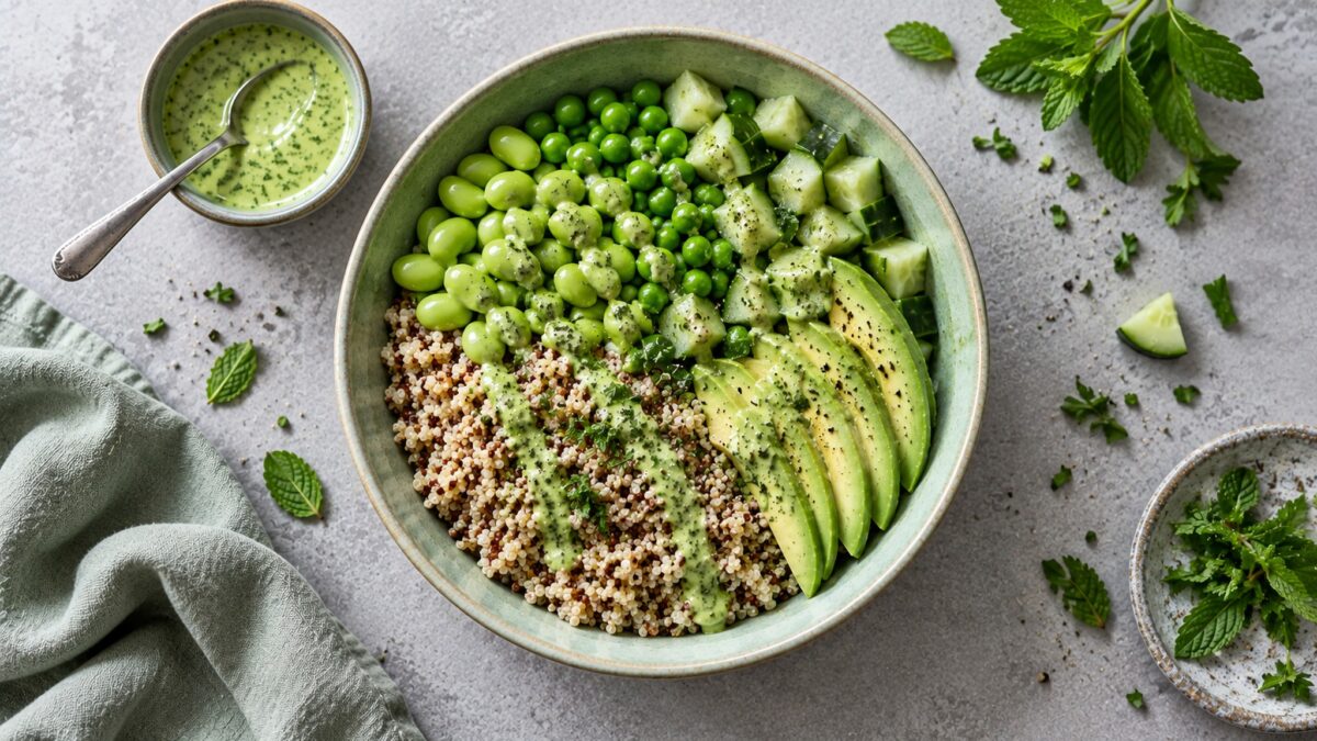 Green-Goddess-Bowl mit Quinoa und Edamame