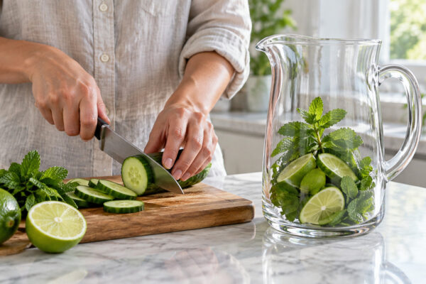 Gurken-Limetten-Drink: Verwendete Zutaten und nachvollziehbare Vorbereitung.