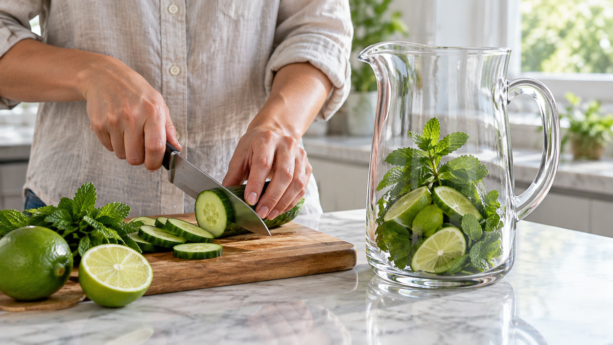 Gurken-Limetten-Drink: Verwendete Zutaten und nachvollziehbare Vorbereitung.
