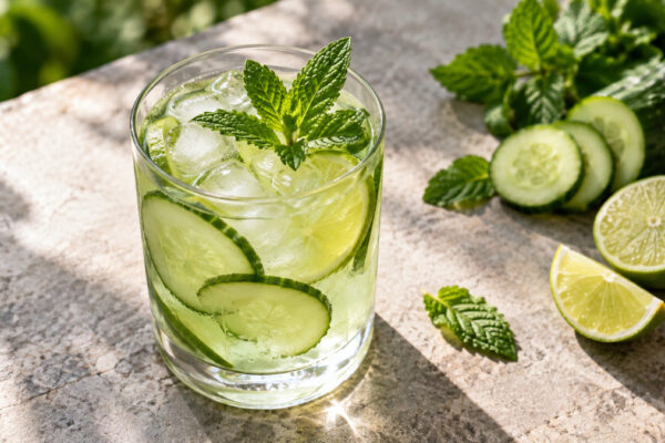 Gurken-Limetten-Drink: Fertiges Getränk aus einer alternativen Perspektive.
