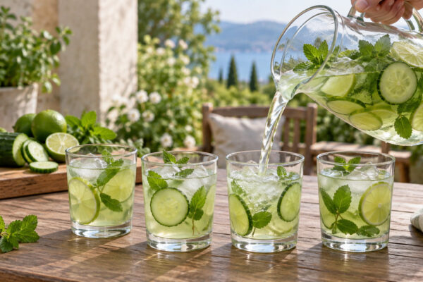 Gurken-Limetten-Drink: Alternative Anrichtung oder aktive Servierszene.