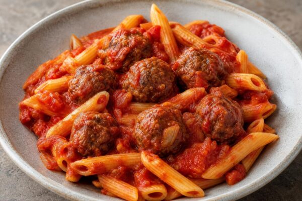 Hackbällchen in Tomatensauce mit Pasta
