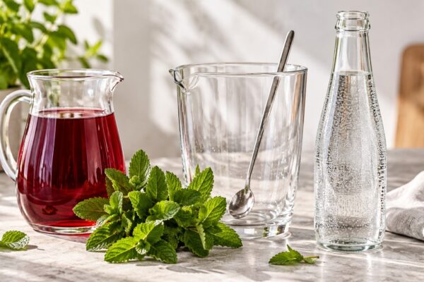 Johannisbeer-Minz-Schorle: Verwendete Zutaten und nachvollziehbare Vorbereitung.