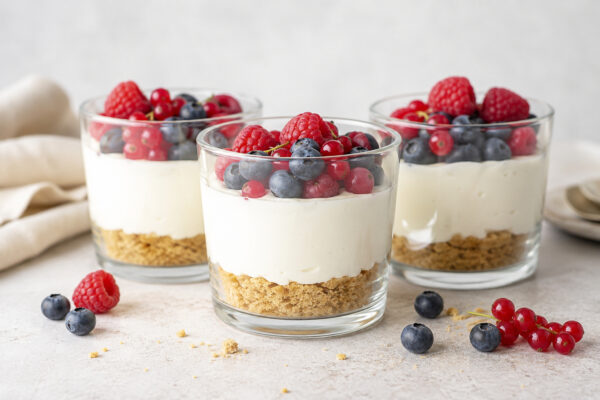 Käsekuchen im Glas mit Beeren